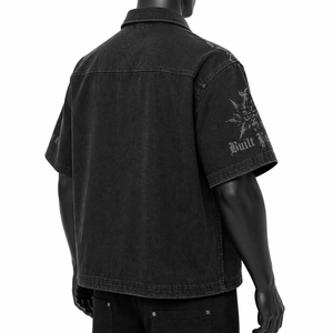Camisa Oversize Personalizada para Hombre con Cremallera, Manga Corta, Corte Holgado, Estilo Urbano, Estampado Gráfico Lavado, Venta al por Mayor OEM - Product Image 6