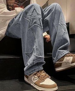 Jeans pour femmes Y2k Star, respirants, légers, taille haute, coupe droite, streetwear hip-hop, broderie esthétique, denim Harajuku - Product Image 4