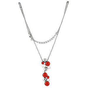 Collar en Capas de Coral Rojo Plateado Elegante para Mujer - Product Image 2