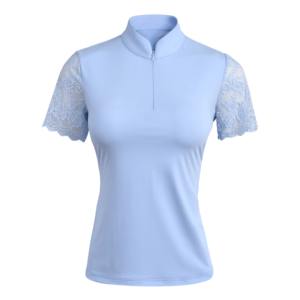 Camisa de Polo Ecuestre para Mujer, Manga Corta con Encaje Elegante, Material de Neopreno, Capas Base para Montar a Caballo y Golf, Ropa Casual - Product Image 3