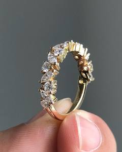 10k Or Massif Empilable Marquise & Round Cut Diamond Ring Lab Grown Diamond Wedding Band Diamond Engagement Band Ring For Love - Product Image 3