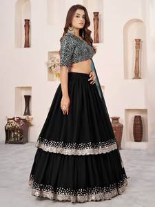 Ensemble Lehenga Choli en Georgette Noir Royal avec Broderie de Paillettes Zari, Dupatta en Tulle Doux, Longueur au Sol, Style Bollywood pour Tenue de Soirée - Product Image 2