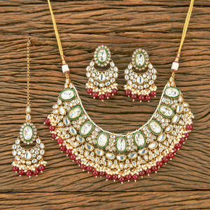 Gold Plated Indo Western Kundan Necklace <b>Set</b> With <b>Beads</b> Artificial Jewellery Exporter in India - Product Image 4