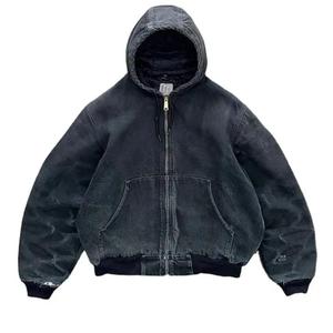 Streetwear personnalisé de haute qualité sweat à capuche à fermeture éclair polaire vierge vintage double couche lavage à l'acide soleil fané 3D - Product Image 1