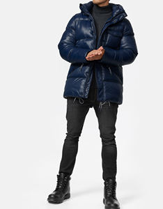 Custom Design Windproof Warm Winter Streetwear High Quality Designer Waterproof Hooded <b>Denim</b> Puffer <b>Jacket</b> - Product Image 2