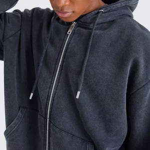 Nouveauté : sweat-shirt pour homme délavé à l'acide, uni, 100% coton, sweat-shirt à capuche zippé vintage délavé à l'acide, double couche - Product Image 3