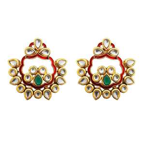 Pendientes colgantes finos Kriaa chapados en oro Kundan Meenakari Dangler modelo 1306315B - Product Image 1