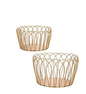 Panier de rangement en fil métallique de designer moderne à la main en métal doré pour une utilisation polyvalente - Product Image 2