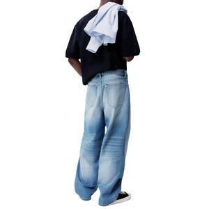 Chaqueta vaquera azul claro para hombre, pantalones casuales de algodón de alta calidad de pierna ancha y corte holgado, estilo urbano, ajuste relajado, lavado a la piedra, para invierno. - Product Image 2