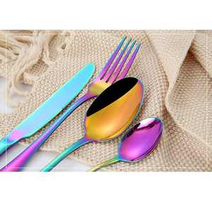 Ensemble de couverts contemporains en arc-en-ciel, conçu pour la durabilité et le style, offrant une brillance multicolore pour des arrangements de table élégants - Product Image 4