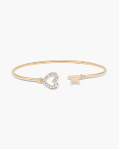 Pulsera Flexible con Dije de Corazón y Llave, Diamante Natural de 0.25 Ct, Color G-H, Claridad VS-SI, Oro Sólido de 14K - Product Image 1