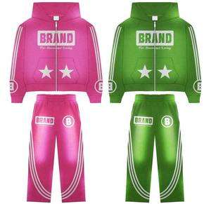 Nouveau design – Ensemble décontracté d'hiver imprimé, écologique, vintage, délavé, deux pièces : sweat à capuche et pantalon de survêtement en coton léger, effet délavé à l'acide et effet soleil. - Product Image 1