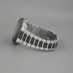 Reloj Automático de Acero Inoxidable con Moissanita Cultivada en Laboratorio, Esfera Negra con Diamantes Blancos, Reloj de Cuarzo de Lujo para Hombre, Estilo Hip Hop - Product Image 2