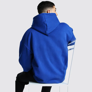 Royal Blue Oversized Boxy Fit 3d Puff Print No <b>String</b> With No Pockets <b>Hoodies</b> Heavyweight Men Cut Bottom Hoodie - Product Image 3