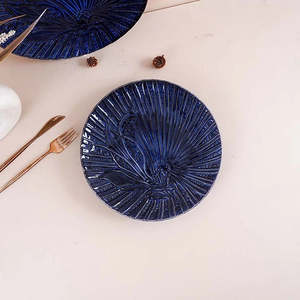 Modern Blue Sapphire Textured <b>Ceramic</b> <b>Plate</b> Set of 4 10.5 Inch for Parties - Product Image 5