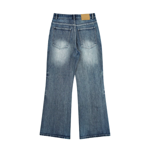 2025 printemps été nouveau pantalon micro-évasé américain hommes Ins jean polyvalent ample minceur en détresse Denim fabriqué - Product Image 3