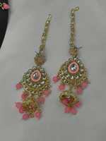 Parure de mariée ethnique de haute qualité plaquée argent Kundan, collier demi-longueur avec perles émeraude, incluant boucles d'oreilles et Maang Tikka pour mariage