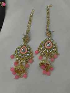 ชุดสร้อยคอครึ่งวงแบบคุณภาพสูงสำหรับเจ้าสาว ชุบทอง ประดับด้วยพลอยคันดัน หยก และไข่มุก พร้อมต่างหูและมงกุฎแบบมัง ติกก้า สำหรับงานปาร์ตี้ - Product Image 4