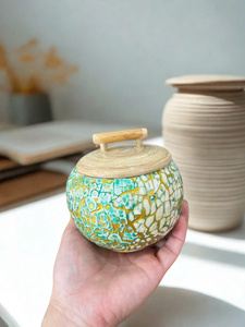 Pot en bambou écologique avec incrustation de nacre, poignée gravée, motif mosaïque pour thé, épices, herbes - Décoration de cuisine et de maison - Product Image 4