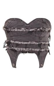 Tenue deux pièces en denim pour femmes avec haut à col carré et short coupe ajustée en coton été Style de rue mode vêtements décontractés - Product Image 6