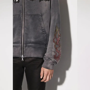 Sweat à capuche zippé pour homme, personnalisé, haute qualité, 100% coton molletonné, hiver, délavé à l'acide, manches longues, séchage rapide, respirant, 380g, style streetwear - Product Image 4