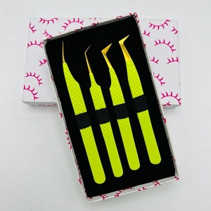 Pinzas de extensión de pestañas con agarre de diamante de acero inoxidable de etiqueta privada, pestañas de punta de volumen de acero sostenible recubiertas de polvo verde lima - Product Image 3