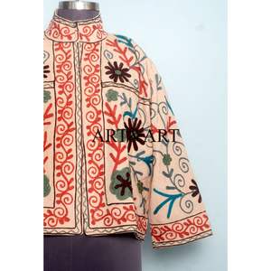 Pure Cotton Handmade Embroidery Women Autumn Winter Quilted Jackets with Button Closure Full Sleeve Free Size - Product Image 2