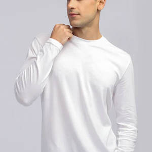 Camisetas de tela de algodón básicas de color sólido con cuello redondo ajustadas de manga larga personalizadas con logotipo - Product Image 6