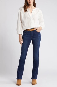 Vente en gros de pantalons skinny décontractés taille haute en denim pour femmes de couleur unie droite pour l'été Service OEM disponible - Product Image 5