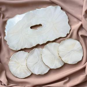 Contemporary Resin <b>Serving</b> Tray <b>Set</b> with Coasters, Premium Handmade Food & <b>Beverage</b> Tray for Stylish Homes - Product Image 4