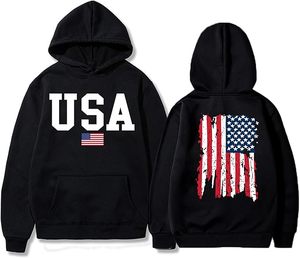 Sweat-shirt en laine de luxe haut de gamme, sweat-shirts personnalisés patriotiques pour hommes, imprimé drapeau américain, pull doux doublé de polaire avec poche - Product Image 2