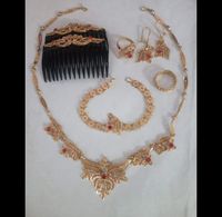 Parure de bijoux plaqué or 24 carats style vintage, collier, boucles d'oreilles et bracelets en cuivre, style Comores Mayotte, USA France