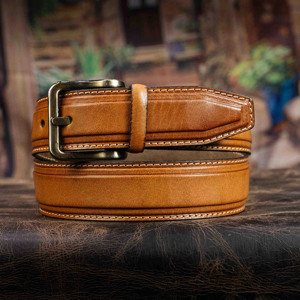 Cinturón de cuero genuino para hombre elegante OEM 2025 logotipo personalizado Borde de pluma hecho a mano de alta calidad aleación marrón oscuro Formal al por mayor - Product Image 5