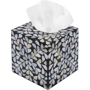 Diseño tradicional Madre de perla Trabajo Mesa para el hogar Caja de almacenamiento de pañuelos Forma y tamaño personalizados Caja dispensadora de pañuelos de madera - Product Image 1