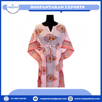 Kaftan long droit imprimé à la main style africain et indien, motif floral, écologique, 100% coton voile, grande taille, pour la détente