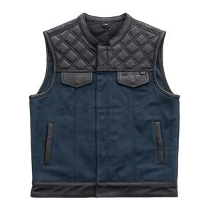Gilet en cuir de vachette et toile pour hommes, style club de course automobile et moto, avec style cowboy pour moto et course - Product Image 1