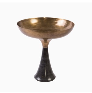Antique Gold Steel <b>Pedestal</b> Bowl With Flower Accent Dining Decorative Fruits Bowl Home Decor <b>Table</b> Centerpiece Gift Use Bowls - Product Image 4