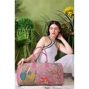 Weekender Vegan Leather Suede Velvet Fabric Foldable Eco-Friendly <b>Duffel</b> <b>Bag</b> with Zipper Closure for Women Travel - Product Image 6