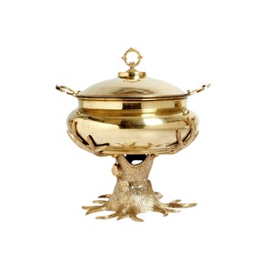 Soporte dorado para calentador de alimentos de Hotel, plato de cazuela de comida de diseñador atractivo, plato de frotamiento de Metal brillante de cobre de acero inoxidable - Product Image 6