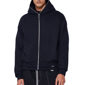 Sudadera con capucha y cremallera de gran tamaño de cara completa con logotipo personalizado para hombre Jersey con cremallera doble de peso pesado con material polar Temporada de invierno - Product Image 2