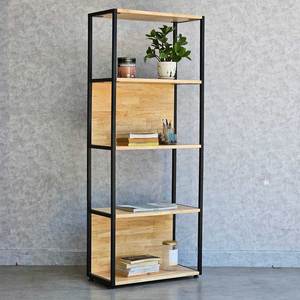 <b>5</b>-Tier KS68228 Bookshelf 60x30x150cm Rubber Wood with <b>Iron</b> Frame Standing Type for Living Room Installation - Product Image 3