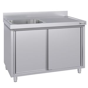 Meuble d'évier commercial ECO - Acier inoxydable - 1400x600mm - avec 1 bac à gauche - Product Image 3