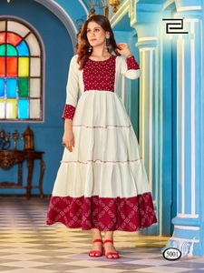 Vestido cosido completo de rayón de 14kg con vestido largo con volantes de rayón confeccionado - Product Image 3