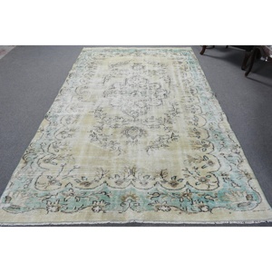 Alfombra de 5.8x9.5 pies, Alfombra Turca Vintage, Alfombra de Camuflaje Azul y Blanca - Product Image 1