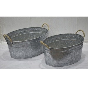Juego de 2 macetas de Metal galvanizado, bañera de forma ovalada para el hogar, balcón, guardería, decoración de jardín, maceta con asa - Product Image 2