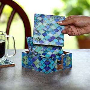 Sous-verre moderne en bois MDF gravé au laser Ensemble de 6 porte-boissons résistants à la chaleur et plateau décoratif de table Fournisseur indien - Product Image 4