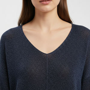 Suéter de Punto Casual Delgado con Cuello en V, con Hilo Brillante de Modal/Acrílico, Transpirable - Product Image 3
