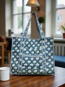 Bolsa de Mano Grande de Algodón Estampado en Bloque Indio para Mujer, Bolso de Mano con Cierre Abierto y Cadena para Viajes, Idea de Regalo de Cumpleaños y Navidad - Product Image 3