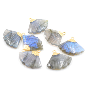 Labradorite 22 à 24 MM avec pendentif en forme de plume plaqué or pour bijoux en pierres naturelles Pierre de naissance d'août - Product Image 6