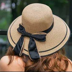 Cappello da donna classico in paglia di stile Vintage per gli appassionati di moda per tutte le stagioni e protezione solare